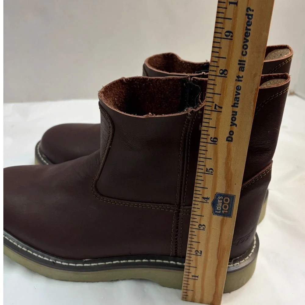 AdTec Mens Brown Leather Wellington Work Boots Pull On Wedge Sole Round Toe